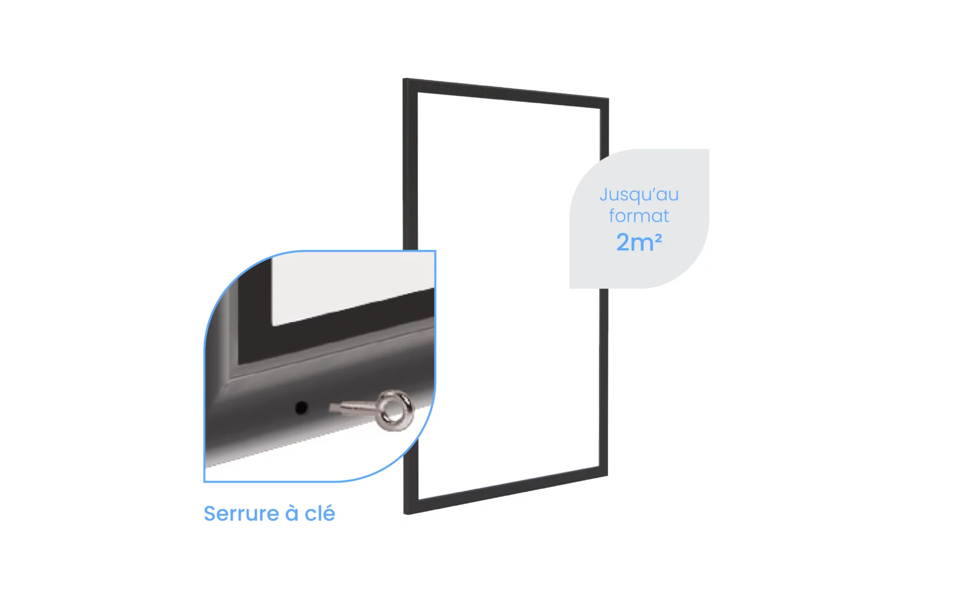 Panneau F52 sous format 3D possible jusqu'au format 2m² avec serrure à clé.